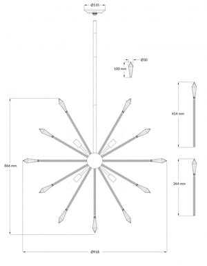 Magnalux Solaris 10 Light Large Crystal Starburst Pendant Part Number - SOL10CH