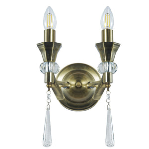Magnalux Sophia 2 Light Crystal Wall Light Antique Brass Part Number - SOP02AB
