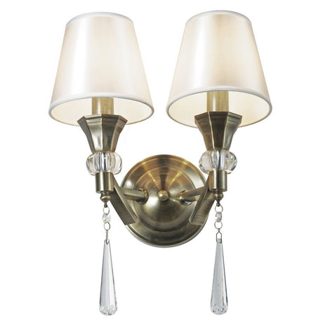 Magnalux Sophia 2 Light Crystal Wall Light Antique Brass Part Number - SOP02AB