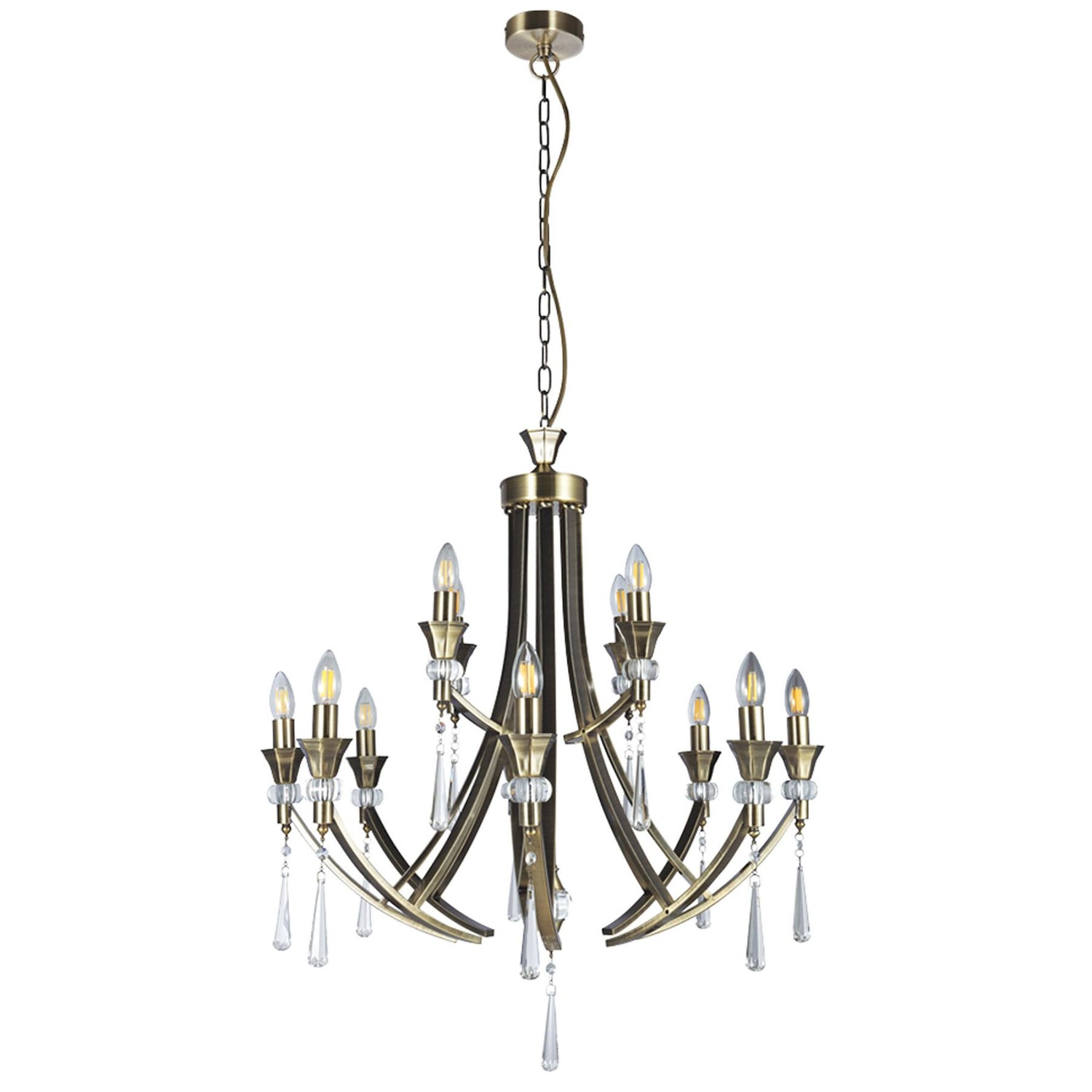 Magnalux Sophia 12 Light Crystal Ceiling Light Antique Brass Part Number - SOP12AB