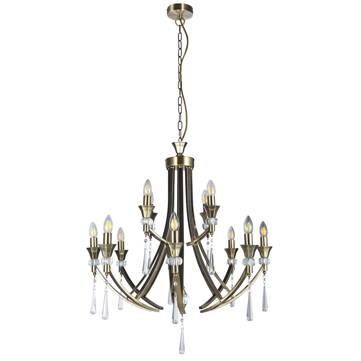 Magnalux Sophia 12 Light Crystal Ceiling Light Antique Brass Part Number - SOP12AB