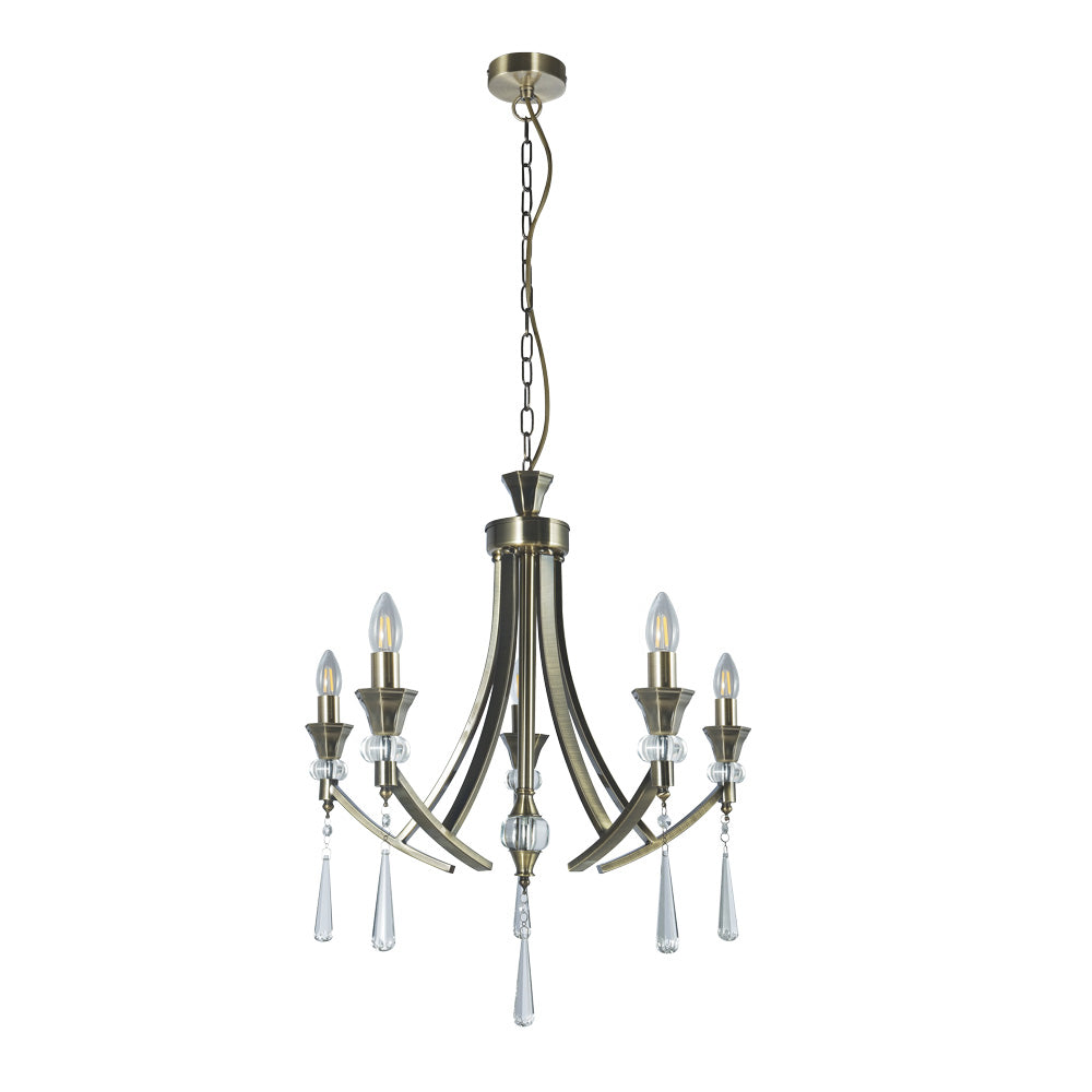 Magnalux Sophia 5 Light Crystal Ceiling Light Antique Brass Part Number - SOP05AB