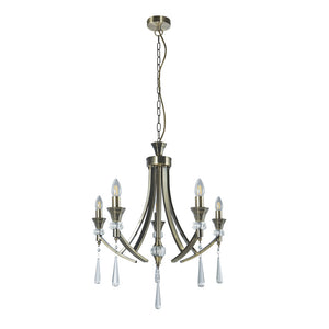 Magnalux Sophia 5 Light Crystal Ceiling Light Antique Brass Part Number - SOP05AB