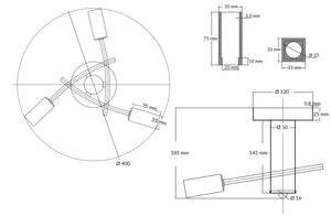 Magnalux Topaz 3 Light Polished Chrome c/w Square Glass Part Number - TOP03CH