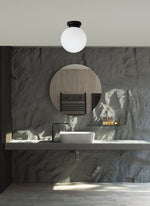 Magnalux Vanity 1 Light Flush Matt Black with Opal Ball Part Number - VAN01BLFL