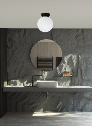 Magnalux Vanity 1 Light Flush Matt Black with Opal Ball Part Number - VAN01BLFL