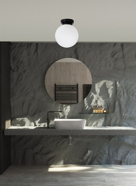 Magnalux Vanity 1 Light Flush Matt Black with Opal Ball Part Number - VAN01BLFL