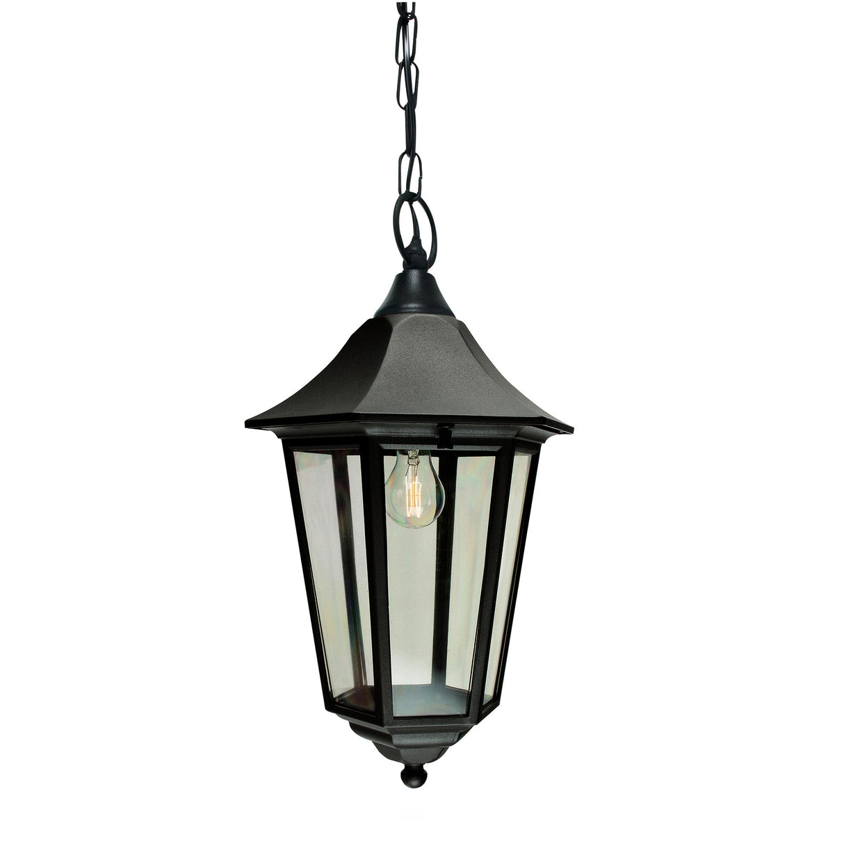 Norlys Outdoor Hanging from the Valencia Grande range. Valencia Grande 1 Light Chain Lantern Product Code = VG8-BLACK