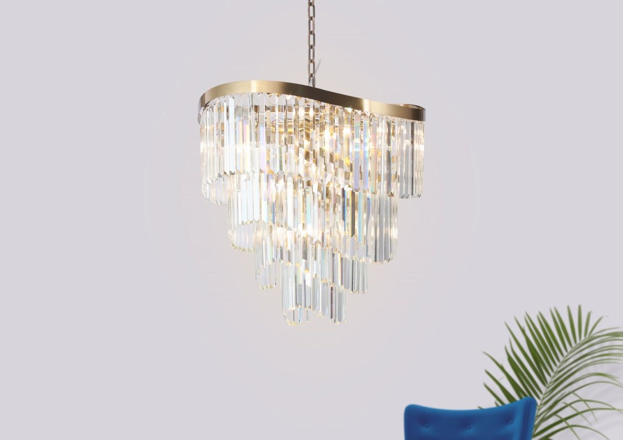 Magnalux Waverly 12  Light Crystal Pendant Satin Brass Part Number - WAV12SB