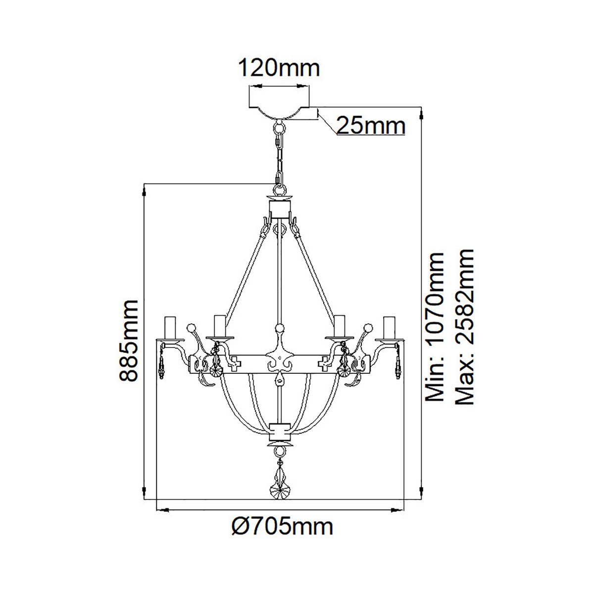 Elstead Lighting Chandelier from the Windsor range. Windsor 6 Light Chandelier – SKU WINDSOR6-GOLD