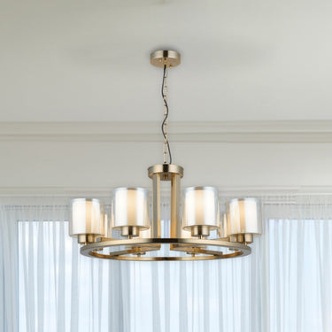 Magnalux Yara 8 Light Antique Brass Pendant Part Number - YAR08AB product image - Endon Lighting from First Light Direct with great prices and fast UK delivery