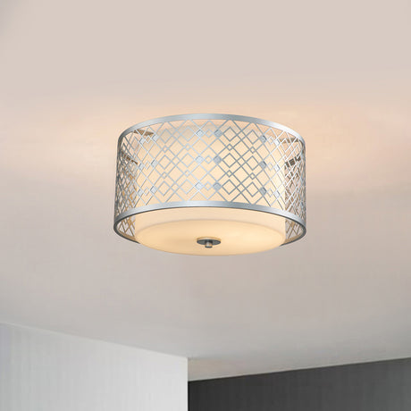 Elstead Lighting Ceiling Flush from the Ziggy range. Ziggy 2lt Medium Flush - Lacquered Silver Product Code = ZIGGY-F-M-LS