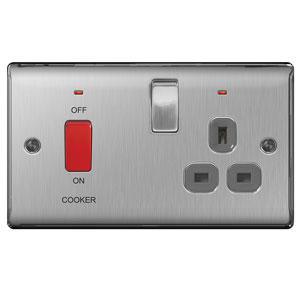 BG FL-CP-NBS70G-01 BGE - BG BG Brushed Steel Cooker Connection Unit Switched 45A Socket Including Power Indicator MPN = NBS70G-01