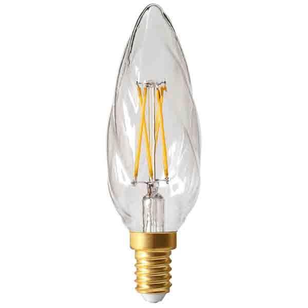 Girard Sudron FL-CP-LCNDT4SESCVWW/DIM SUD - Girard Sudron Girard Sudron Twisted Flamme F6 LED Filament Candle 4W Clear SES E14 Small Edison Screwed Cap 2700K Dimmable