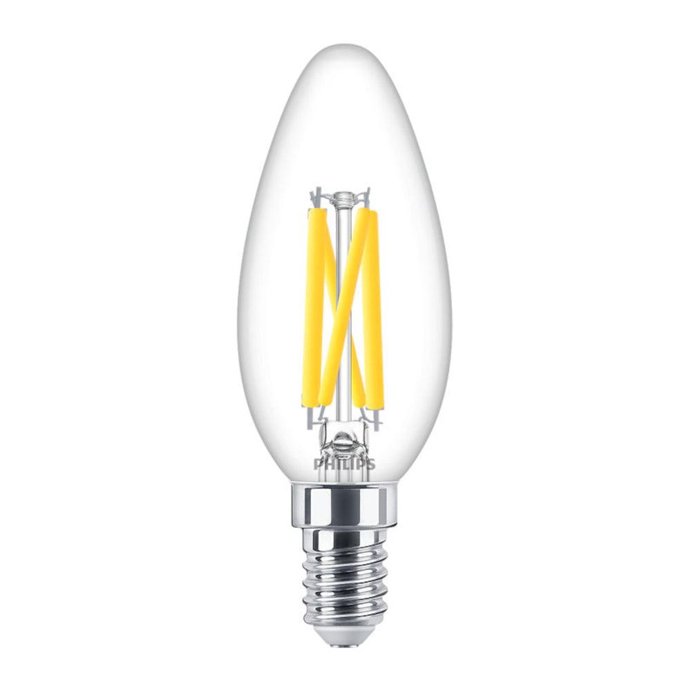 Philips FL-CP-LCND3.4SESCVWW/RA90/DT PHS - Philips 929003012242 Philips LED Candle 3.4W (40W eq.) SES Clear Very Warm White 922-927 DimTone LED Candles LED Lamps