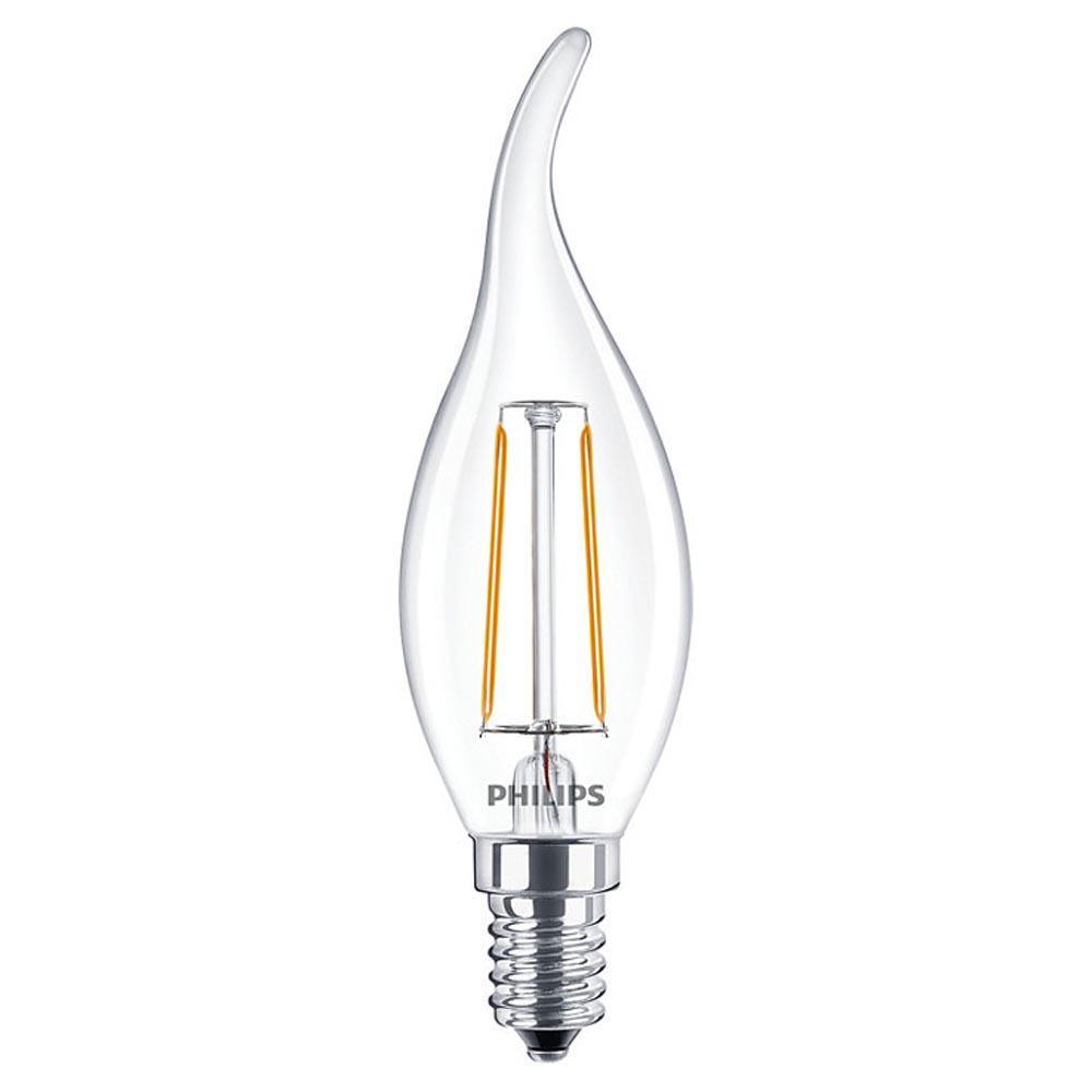 Philips FL-CP-LCV2SESCVWW PHI - Philips Classic Bent-Tipped LED Candle ND 2-25W BA35 E14 Small Edison Screwed Cap 827 Clear