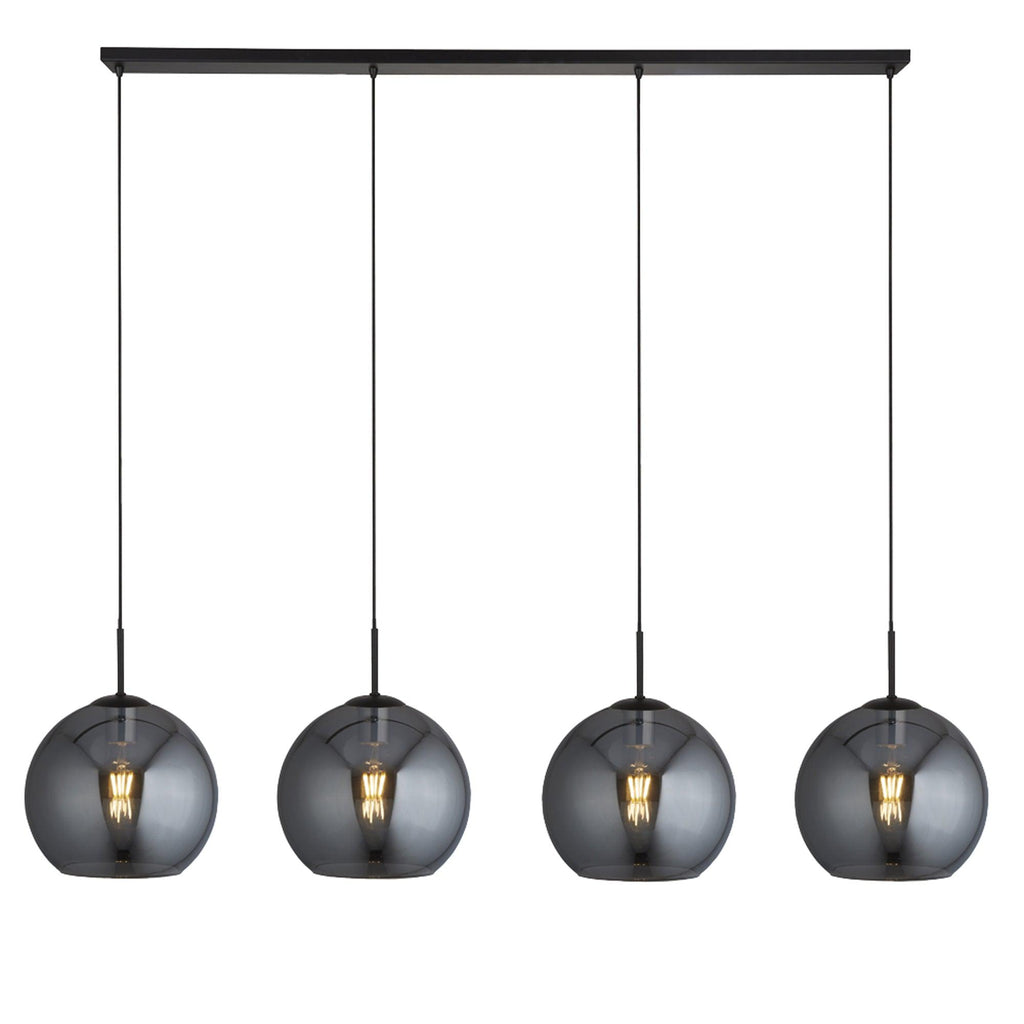 Searchlight 1024-4SM - Searchlight Amsterdam 4Lt Bar Pendant - Black Metal & Smoked Glass Search Light Part Number 1024-4SM