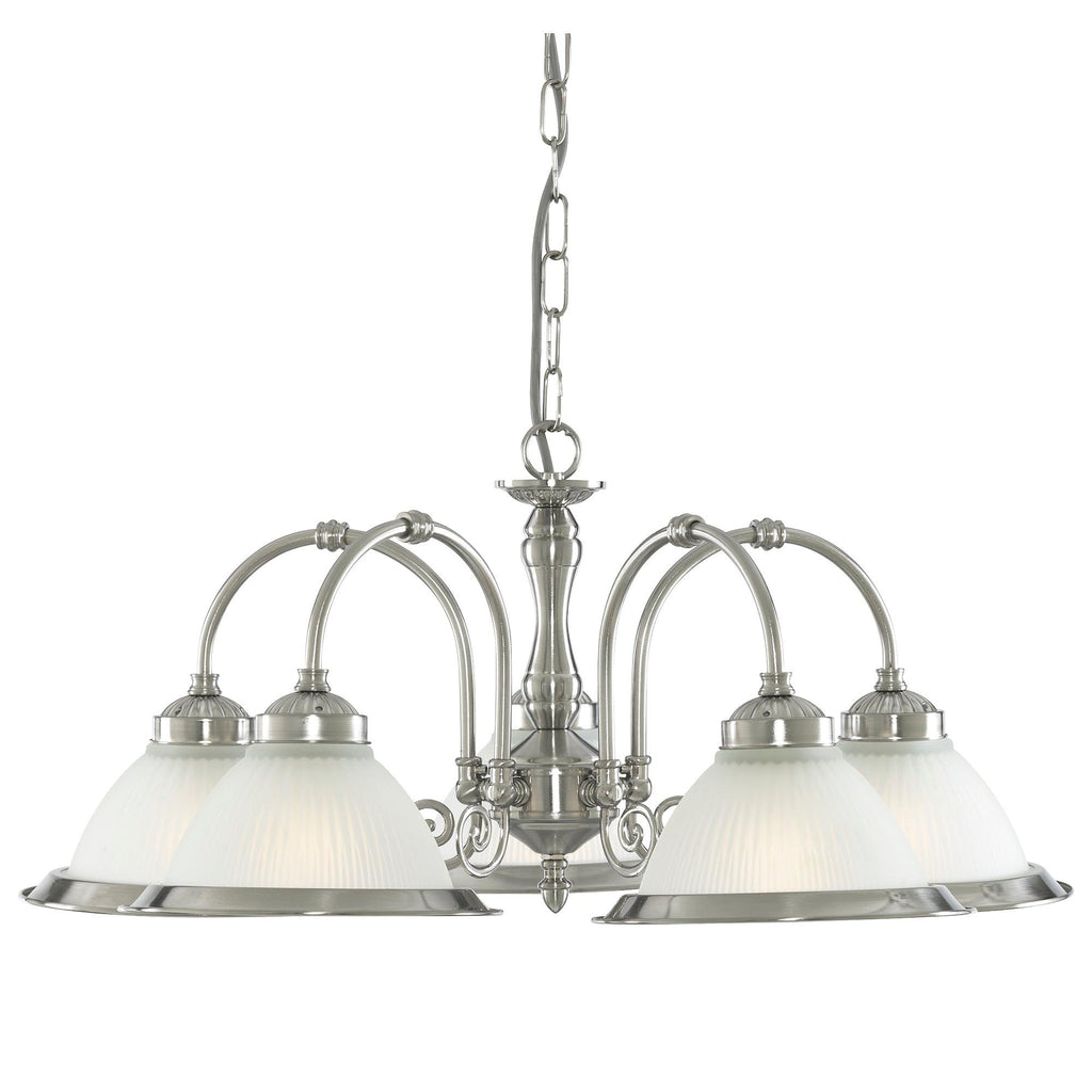 Searchlight 1045-5 - Searchlight American Diner 5Lt Pendant - Satin Silver & Acid Glass Search Light Part Number 1045-5