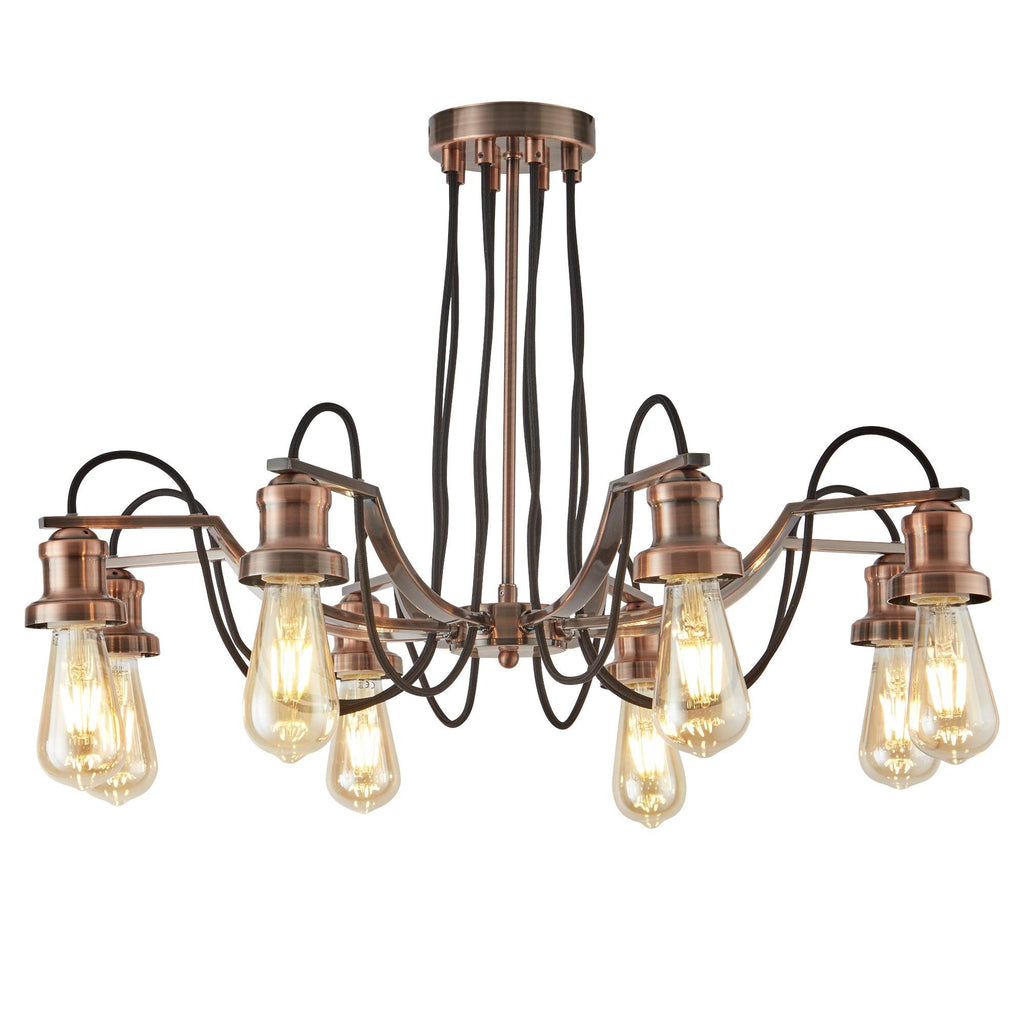 Searchlight 1068-8CU - Searchlight Olivia 8Lt Pendant - Antique Copper & Black Braided Cable Search Light Part Number 1068-8CU