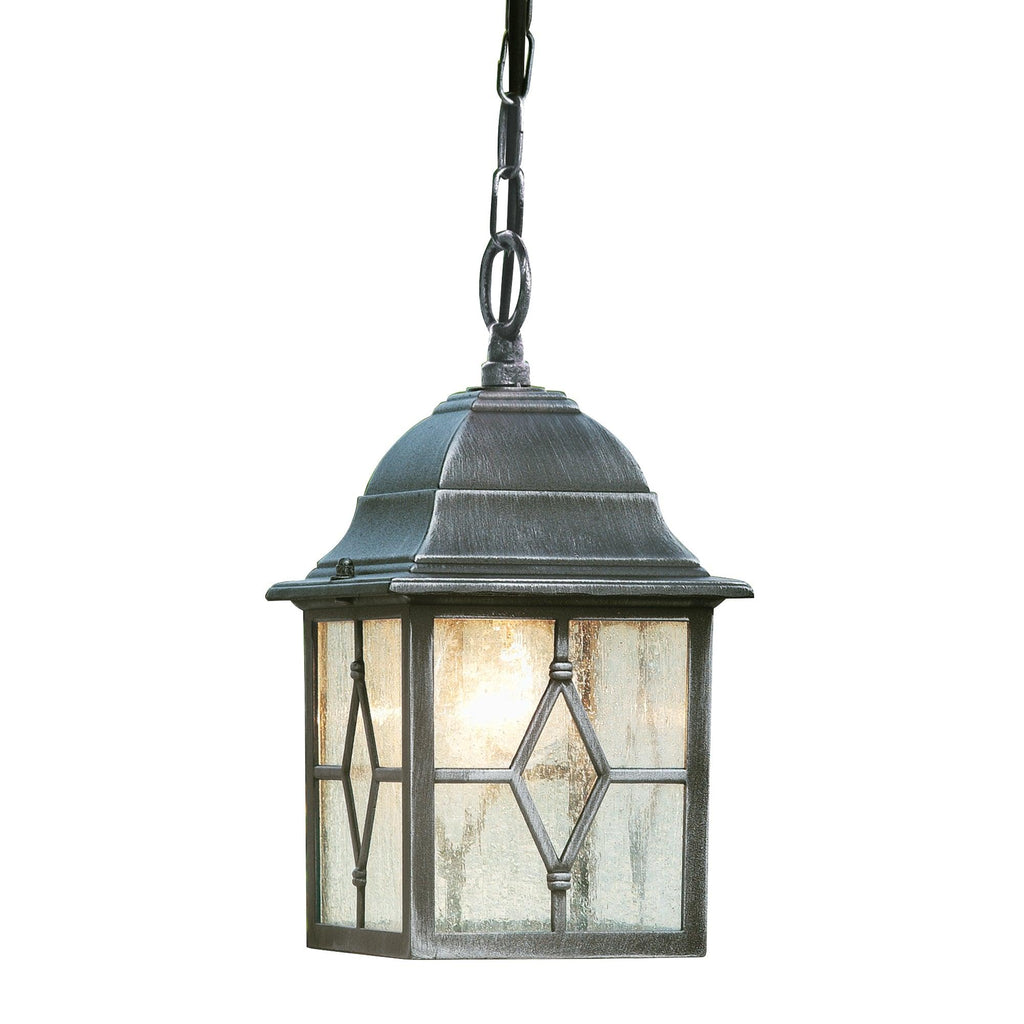 Searchlight 1641 - Searchlight Genoa Outdoor Pendant - Black Silver Metal & Leaded Glass Search Light Part Number 1641