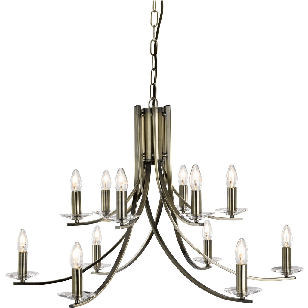 Searchlight 41612-12AB - Searchlight Ascona 12Lt Pendant - Antique Brass & Clear Glass Sconces Search Light Part Number 41612-12AB