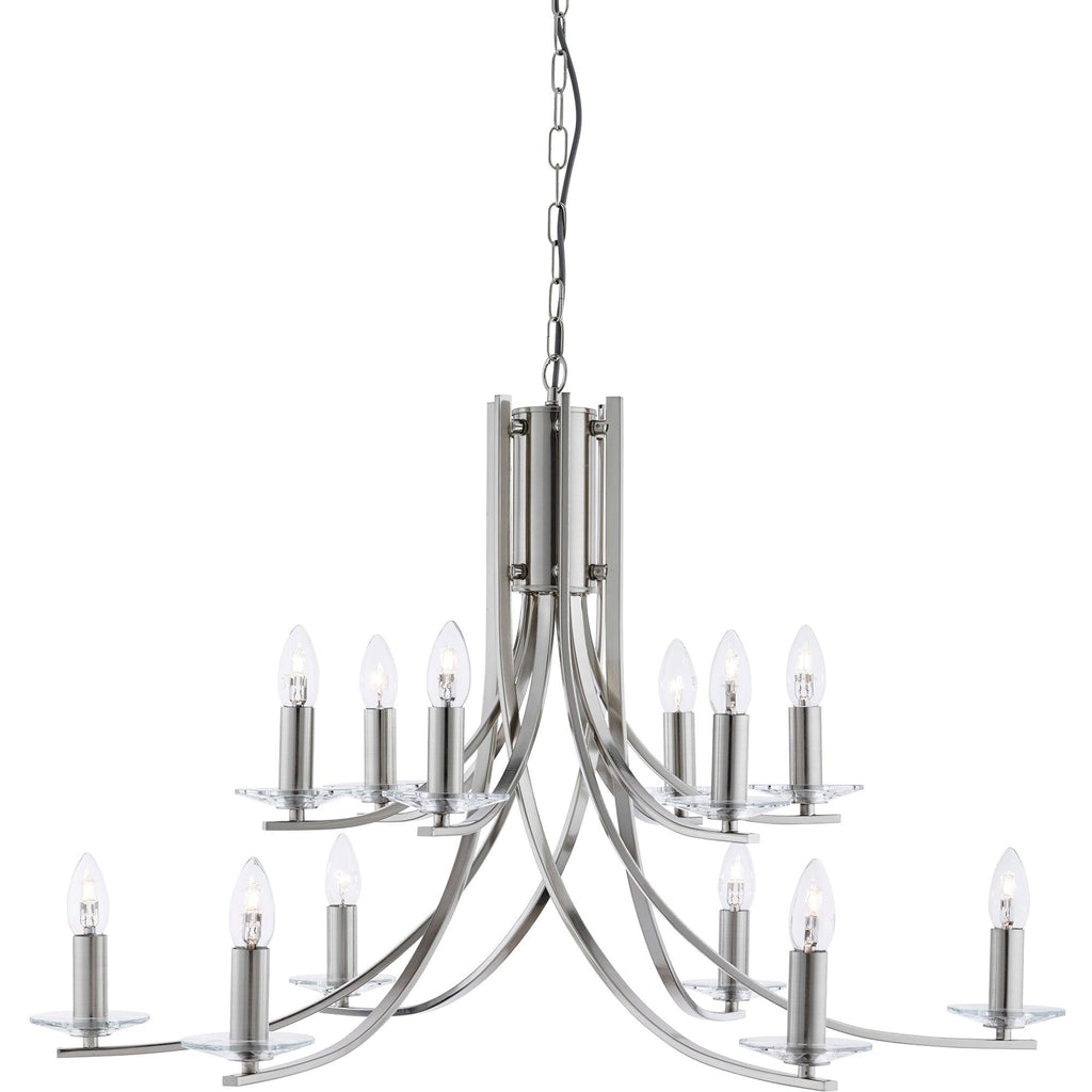 Searchlight 41612-12SS - Searchlight Ascona 12Lt Pendant - Satin Silver & Clear Glass Sconces Search Light Part Number 41612-12SS