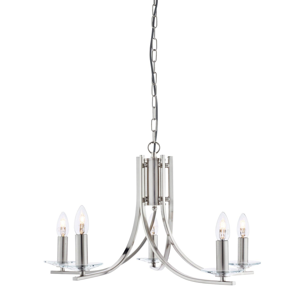 Searchlight 4165-5SS - Searchlight Ascona 5Lt Pendant - Satin Silver & Clear Glass Sconces Search Light Part Number 4165-5SS