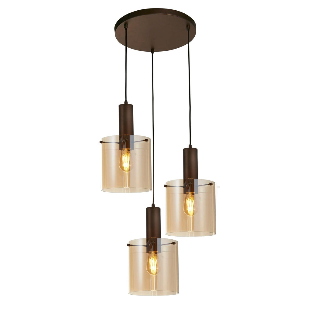 Searchlight 88910-3MO - Searchlight Sweden 3Lt Multi-Drop Pendant - Mocha Metal & Amber Glass Search Light Part Number 88910-3MO