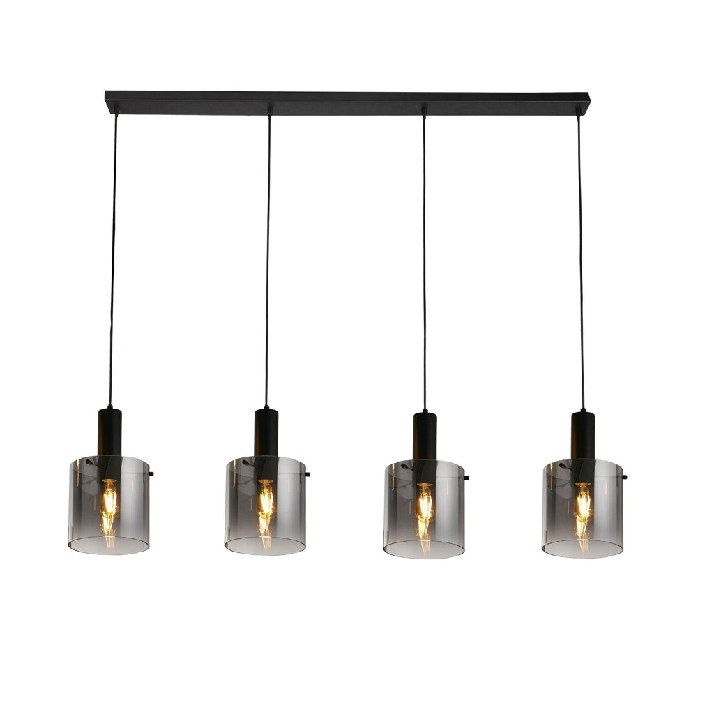 Searchlight 88910-4BK - Searchlight Sweden 4Lt Bar Pendant - Black Metal & Smoked Ombre Glass Search Light Part Number 88910-4BK