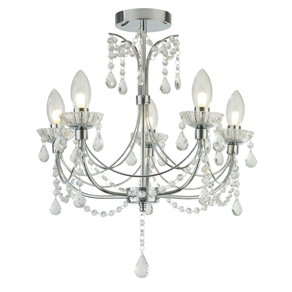 Searchlight 9037-5CC - Searchlight Autumn 5Lt Chandelier - Chrome Metal & Clear Crystal Search Light Part Number 9037-5CC