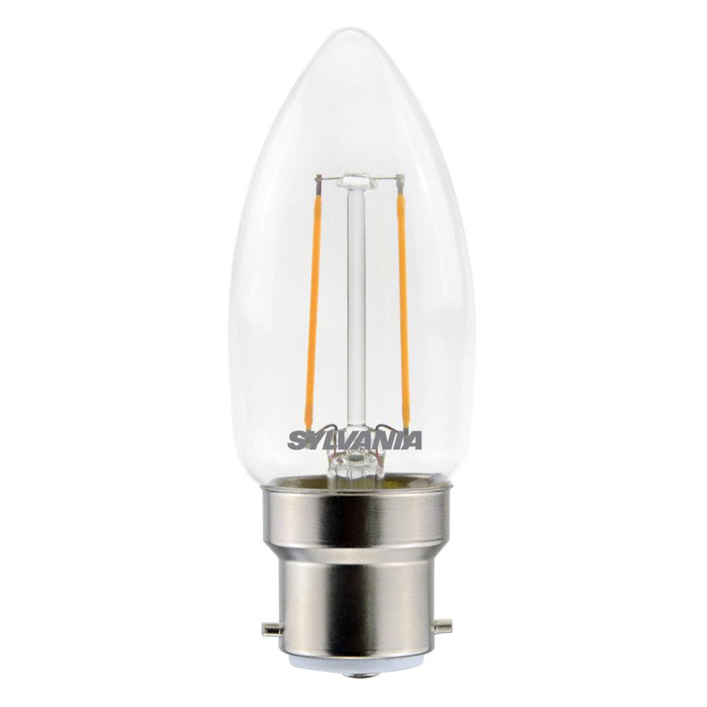 Sylvania FL-CP-LCND2.5BCCVWW SLI - Sylvania LED Filament Sylvania Retro LED Candle 2.5W (25W eq.) BC Clear Very Warm White Part Number = 0029370